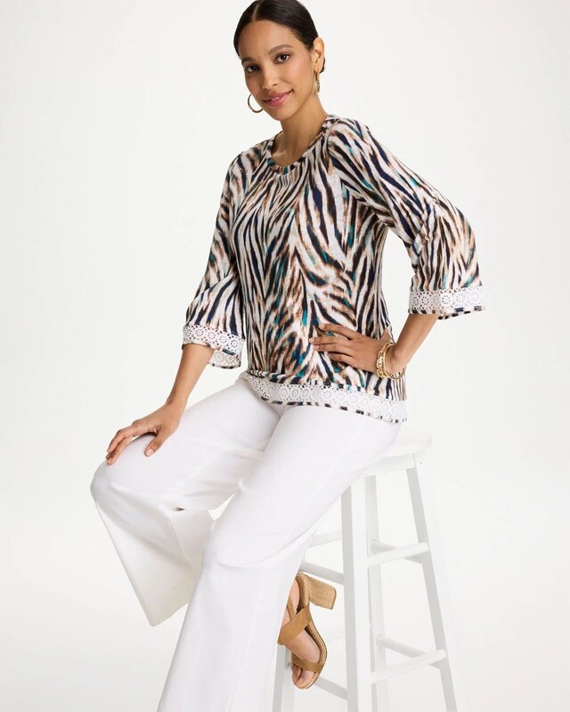 Tiger Linen Crochet Lace Tee - image 2